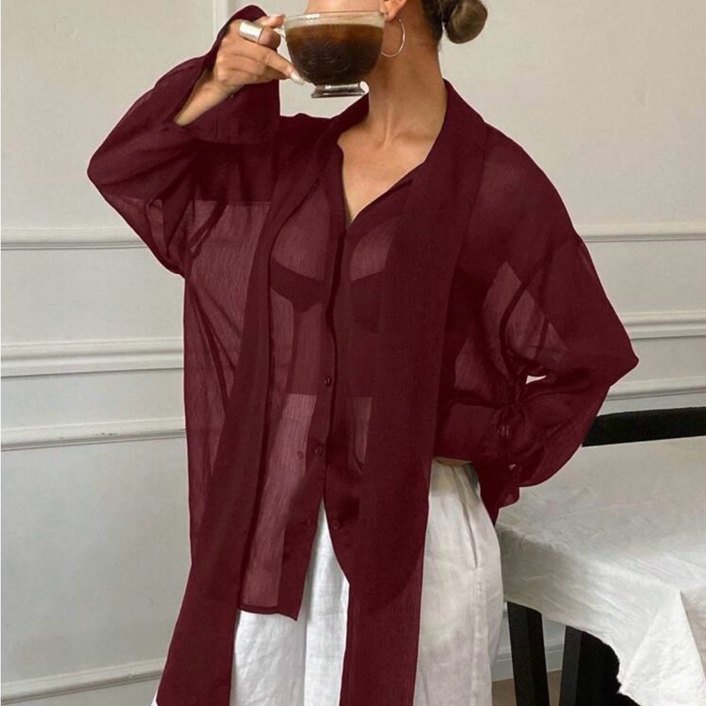 Elegant Burgundy Button Down Shirt for Women